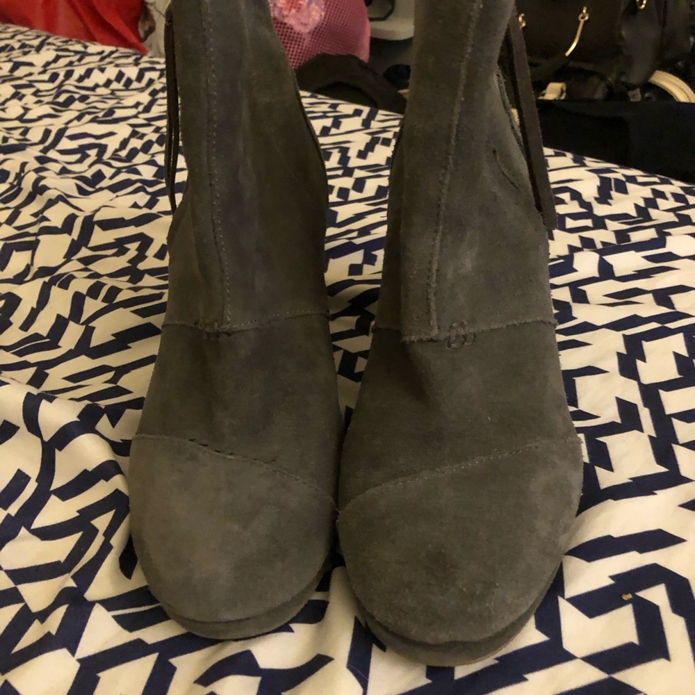 Toms Charcoal Suede Ankle Booties